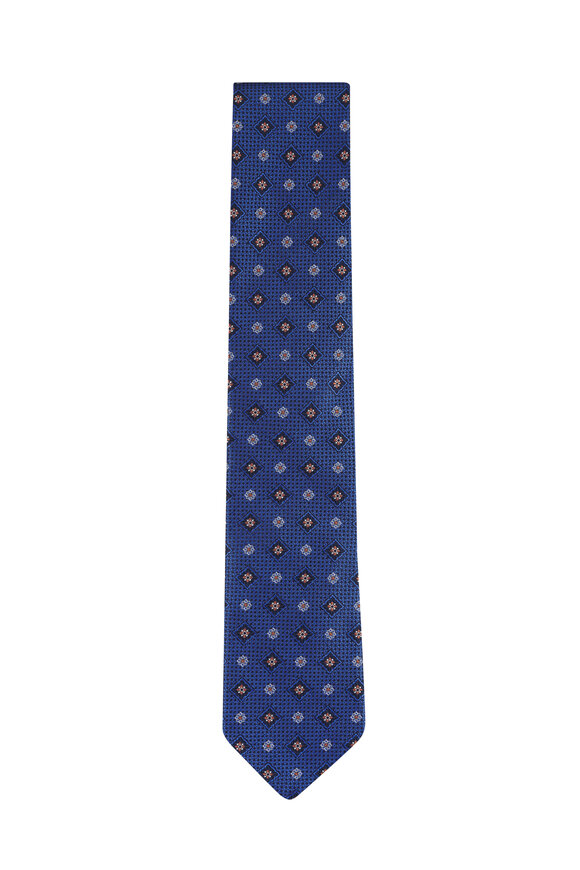 Canali Bali Blue Geometric Print Silk Necktie - view 1