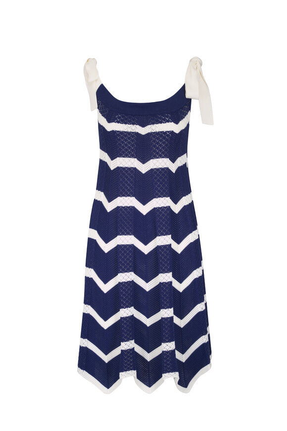 La DoubleJ Chevron Navy Blue & Off-White Cotton Mini Dress - view 1