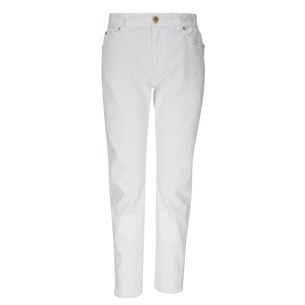 Brunello Cucinelli - White Monili Trim Stretch Dyed Denim Pant