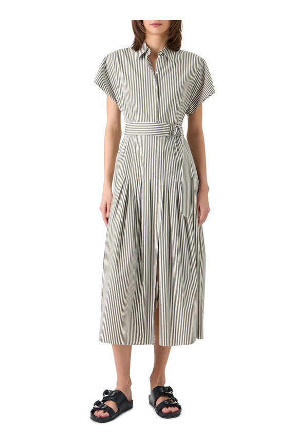 Akris Punto Olive & Cream Belted Cotton Poplin Midi Shirtdress - view 2