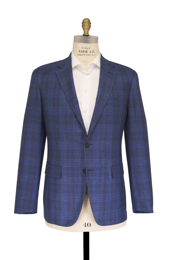 Canali Kei Blue Plaid Silk & Cashmere Sportcoat - view 3