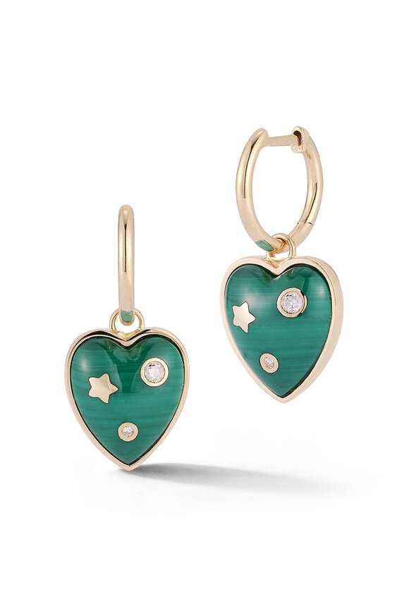 Storrow 14k Gold Malachite Anne Diamond Heart Huggie - view 1