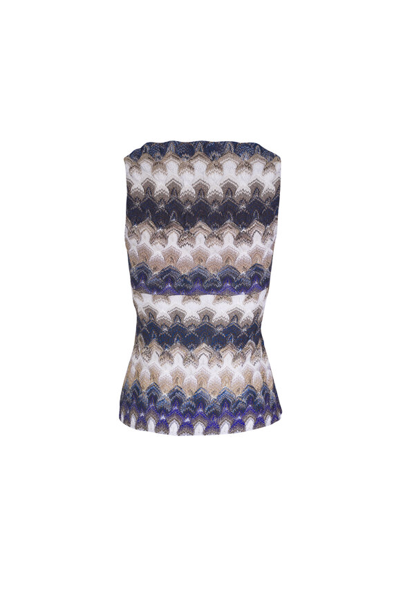 Missoni Blue & White Metallic V-Neck Tank - view 2