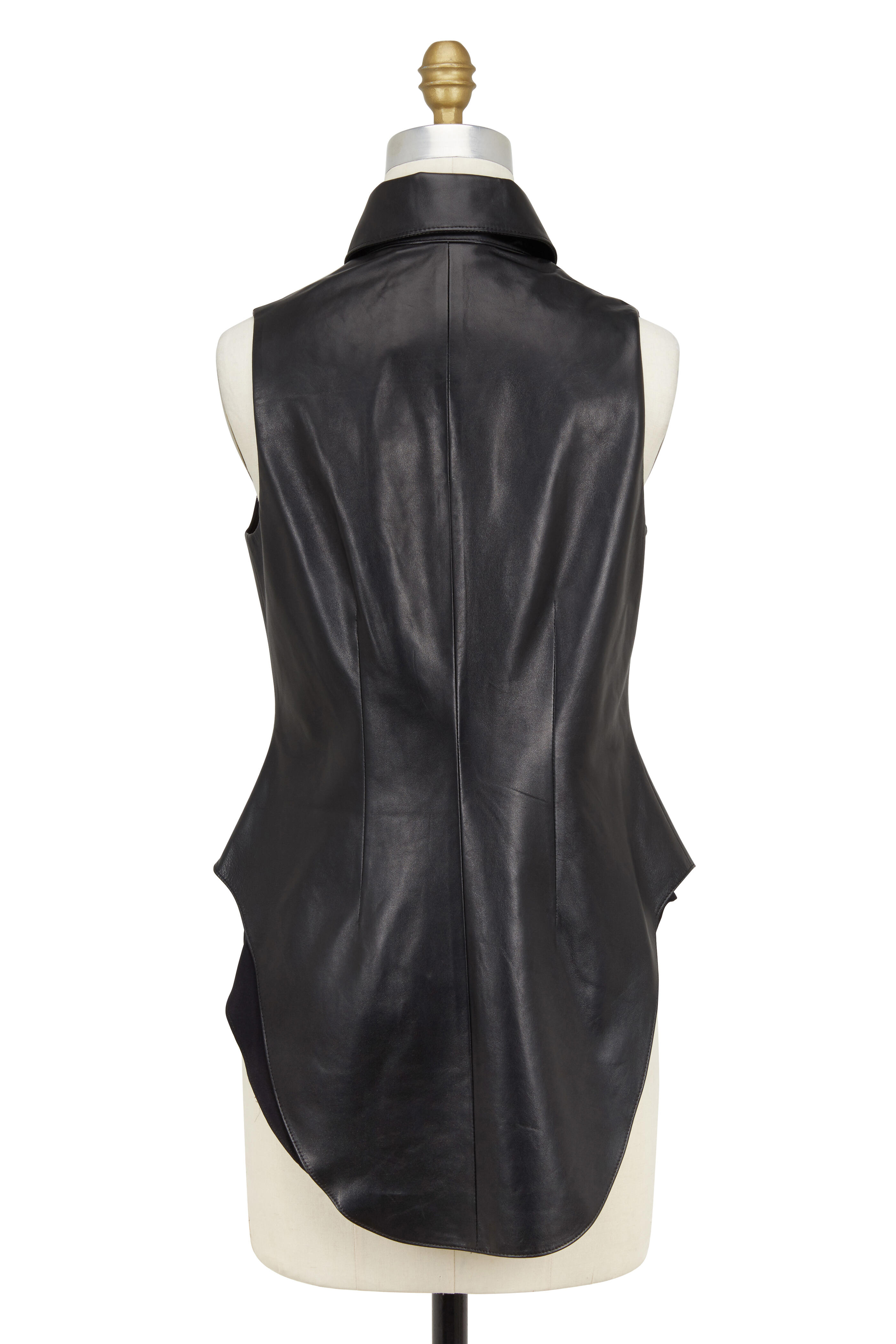 Norisol Ferrari - Black Leather & Silk Layered Sleeveless Top