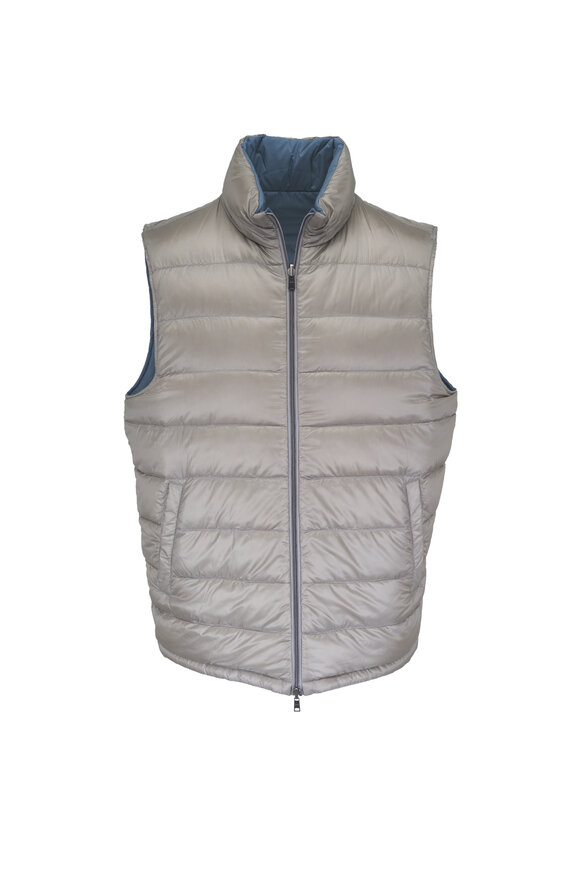Herno Olive & Blue Reversible Quilted Down Vest - view 1