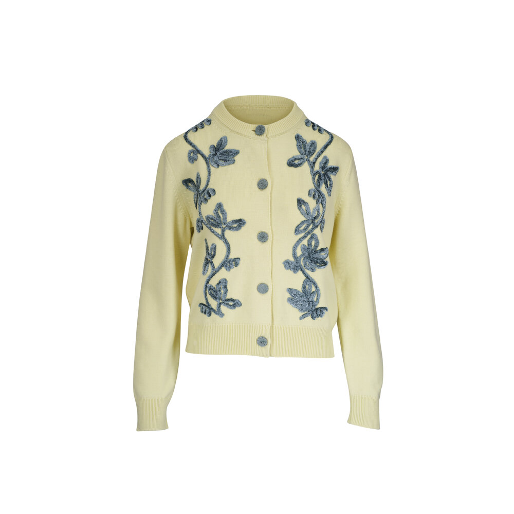 Jil Sander - Lime Wash Velvet Embroidered Wool Cardigan