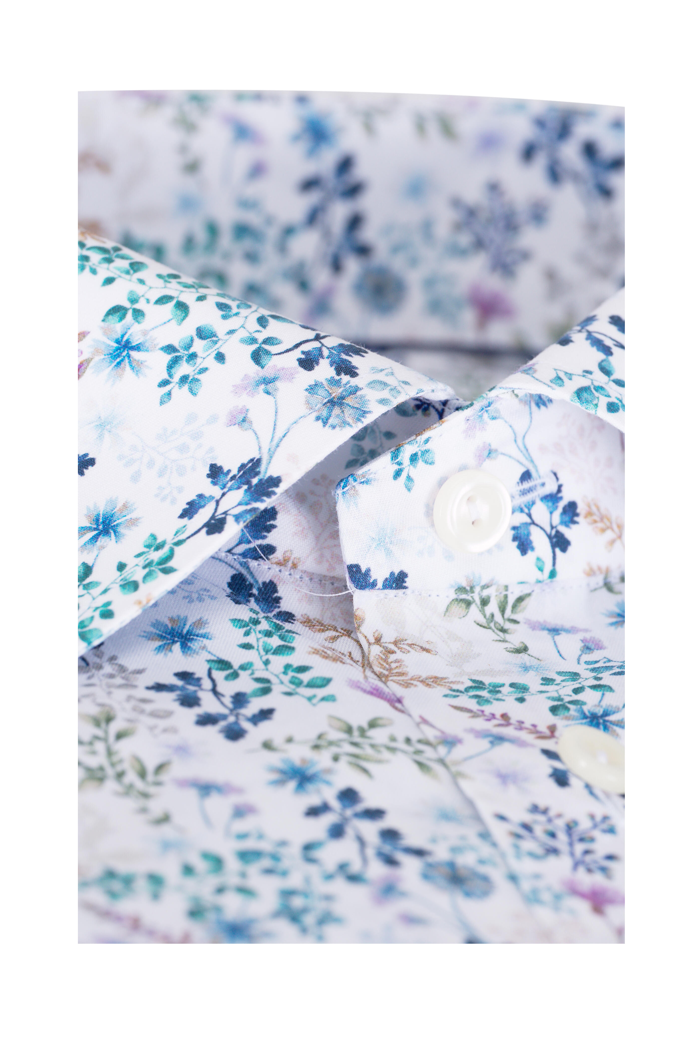 Eton - White & Blue Floral Print Slim Fit Dress Shirt - view 2