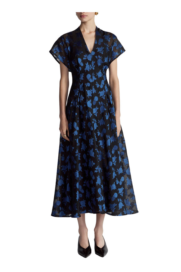 Lela Rose - Cornflower Rose Jacquard A-Line Midi Dress