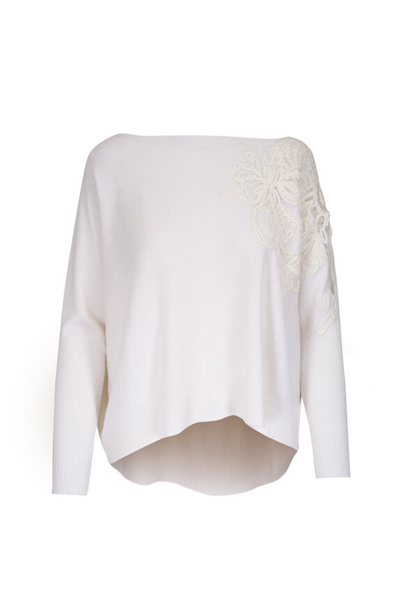 D.Exterior Latte Floral Embroidered Boatneck Sweater