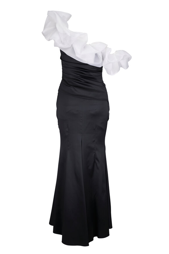 Talbot Runhof Black & White Ruffle Gown - view 3
