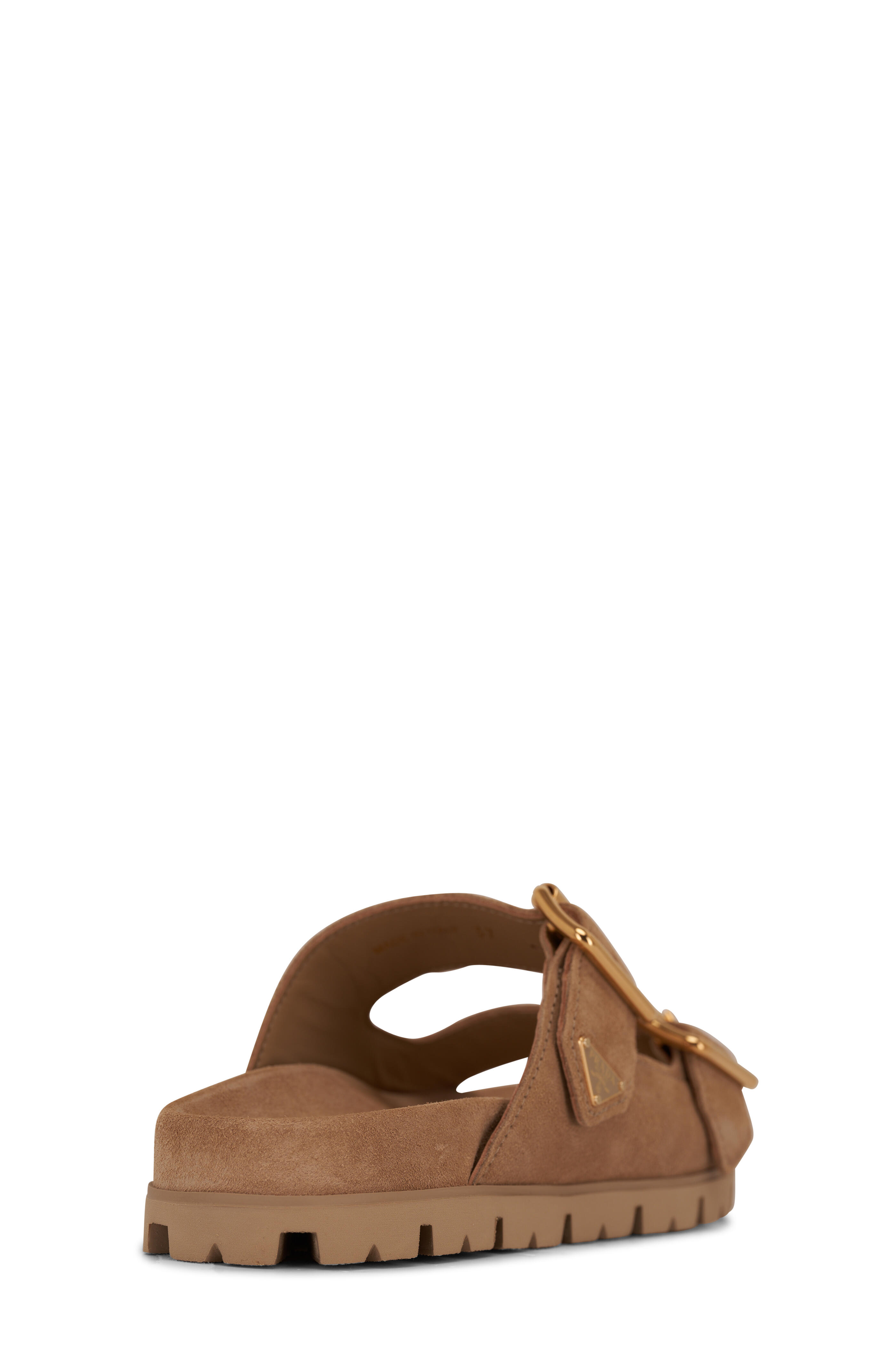 Prada - Ecru Suede Double Buckle Slide Sandal | Mitchell Stores