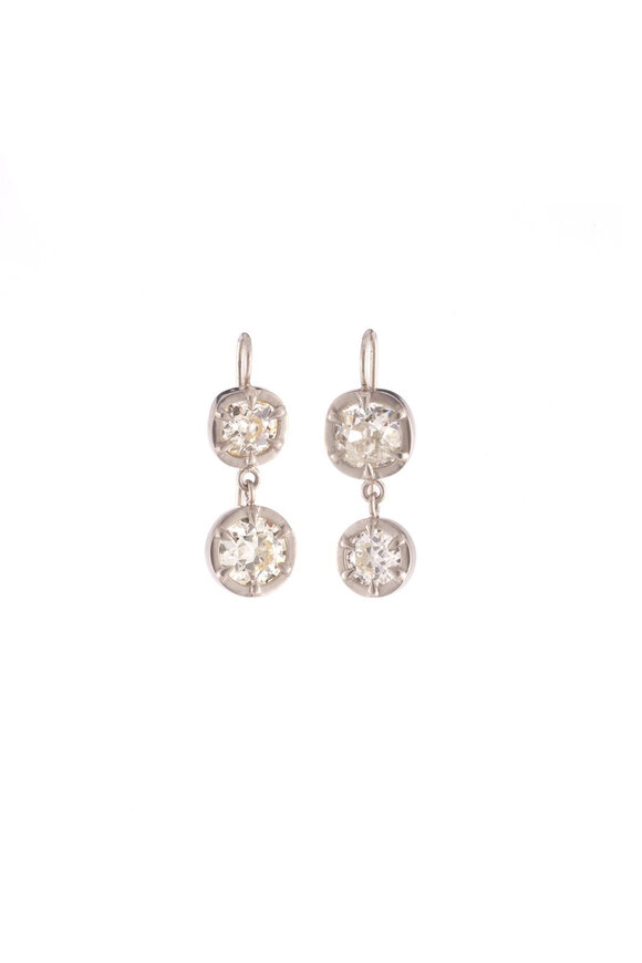 Sylva & Cie Old European Double Diamond Drop Earrings - view 1