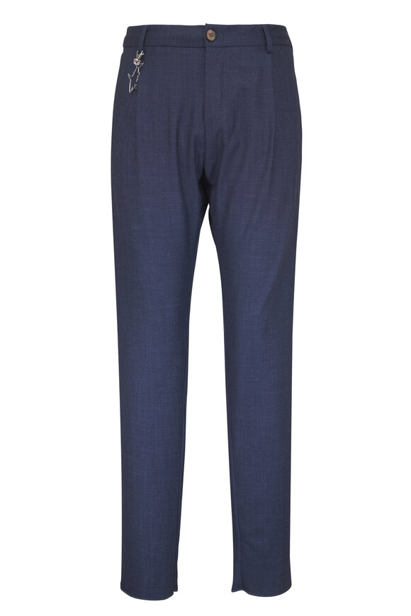 Paul & Shark Navy Virgin Wool-Silk Blend Jersey Pant - view 1