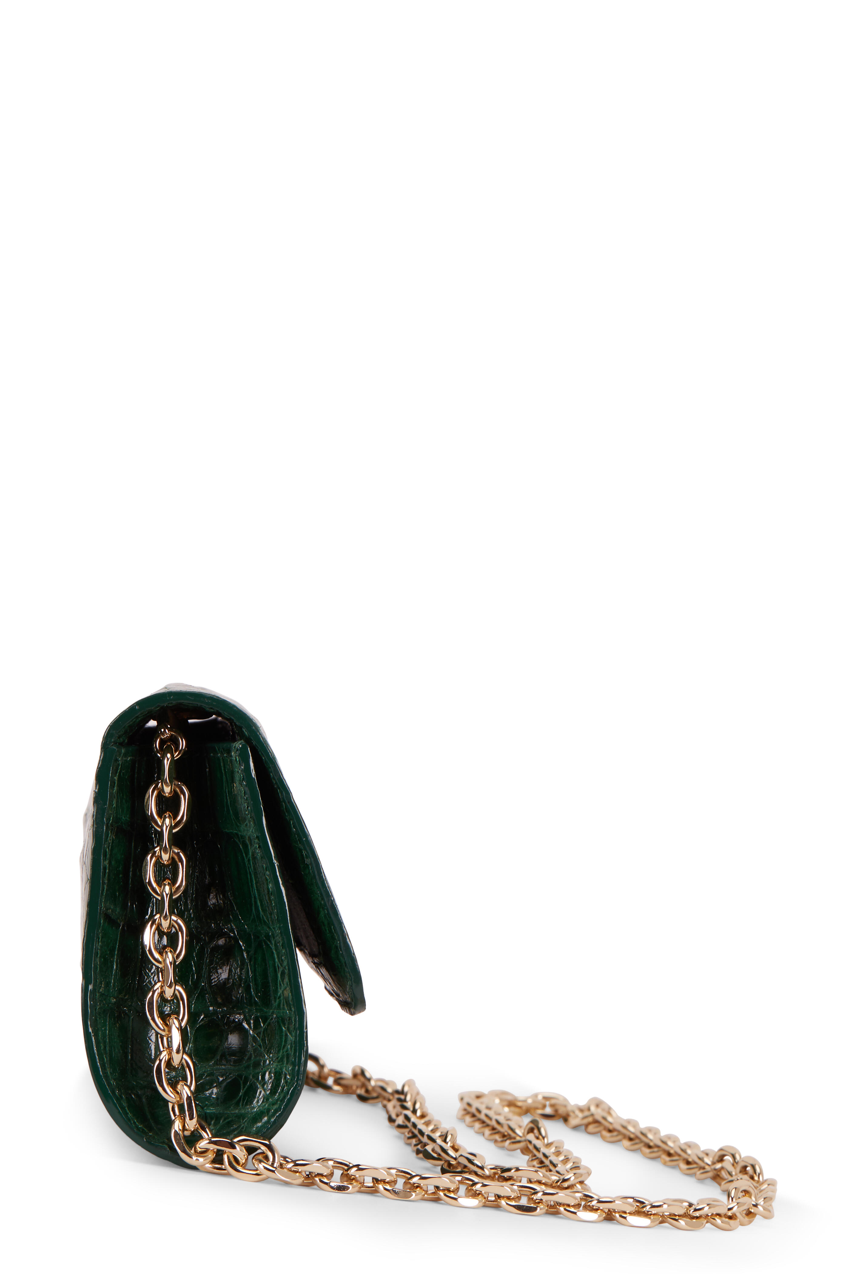 Judith Leiber Couture - Kate Emerald Green Crocodile Chain Clutch