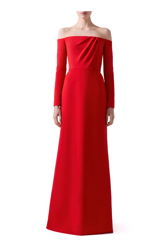 Carolina Herrera - Red Draped Off-The-Shoulder Trumpet Gown