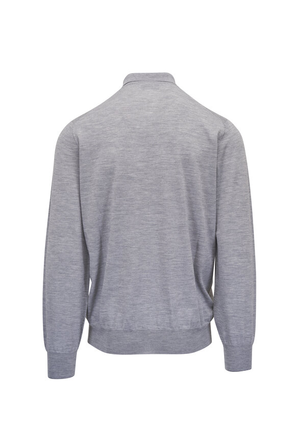 Brunello Cucinelli Light Gray Wool & Cashmere Long Sleeve Polo - view 2