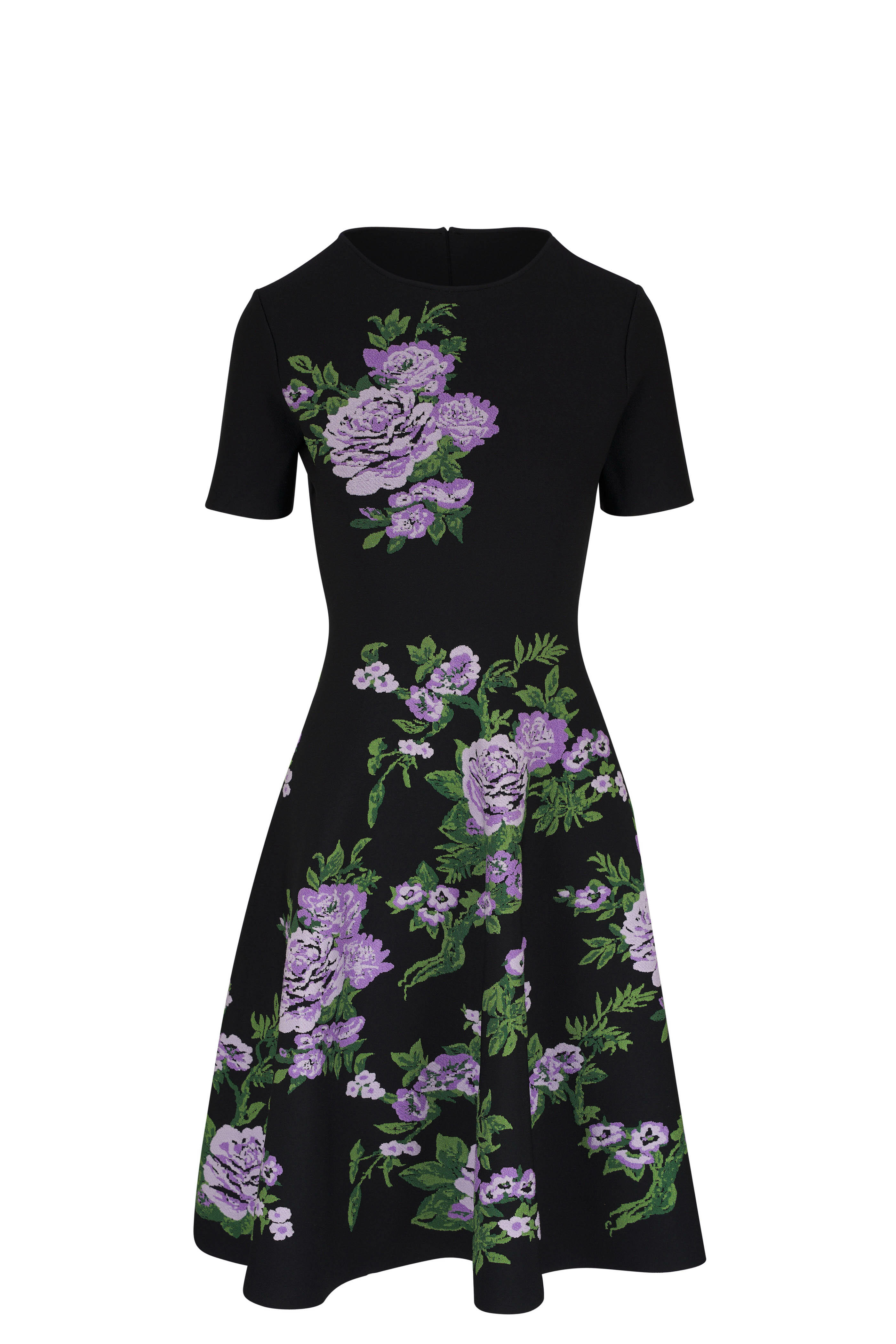 Carolina Herrera - Black Rose Jacquard Fit & Flare Dress