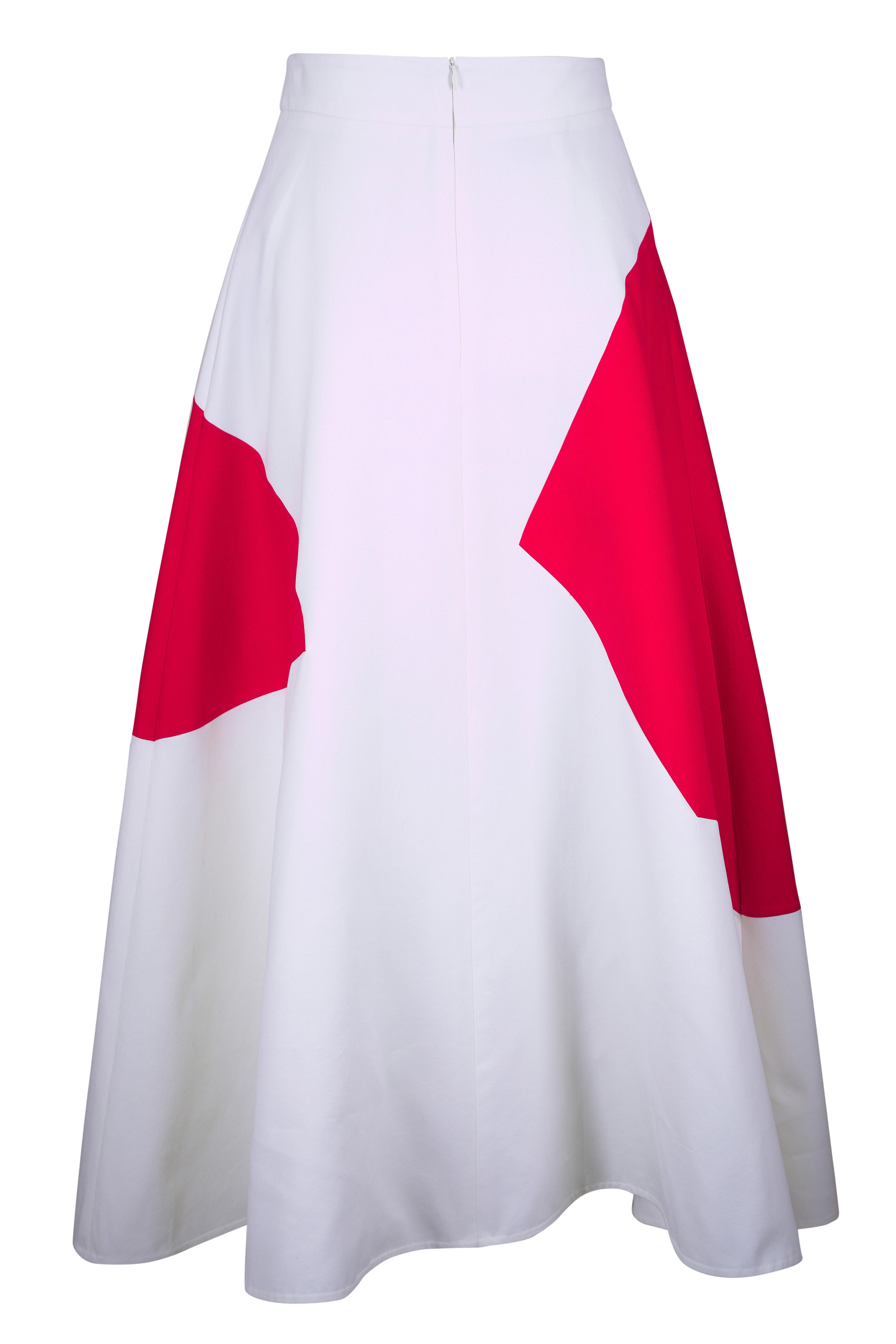 Akris - Polygon Ecru & Vermillion Midi Skirt