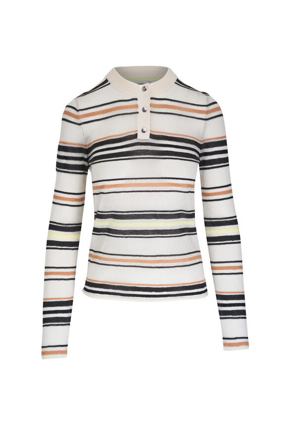 Bottega Veneta Ivory Stripe Cotton Knit Sweater 