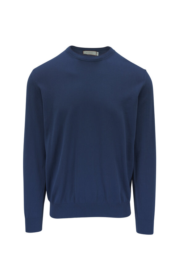 Canali Blue Cotton Crewneck Shirt