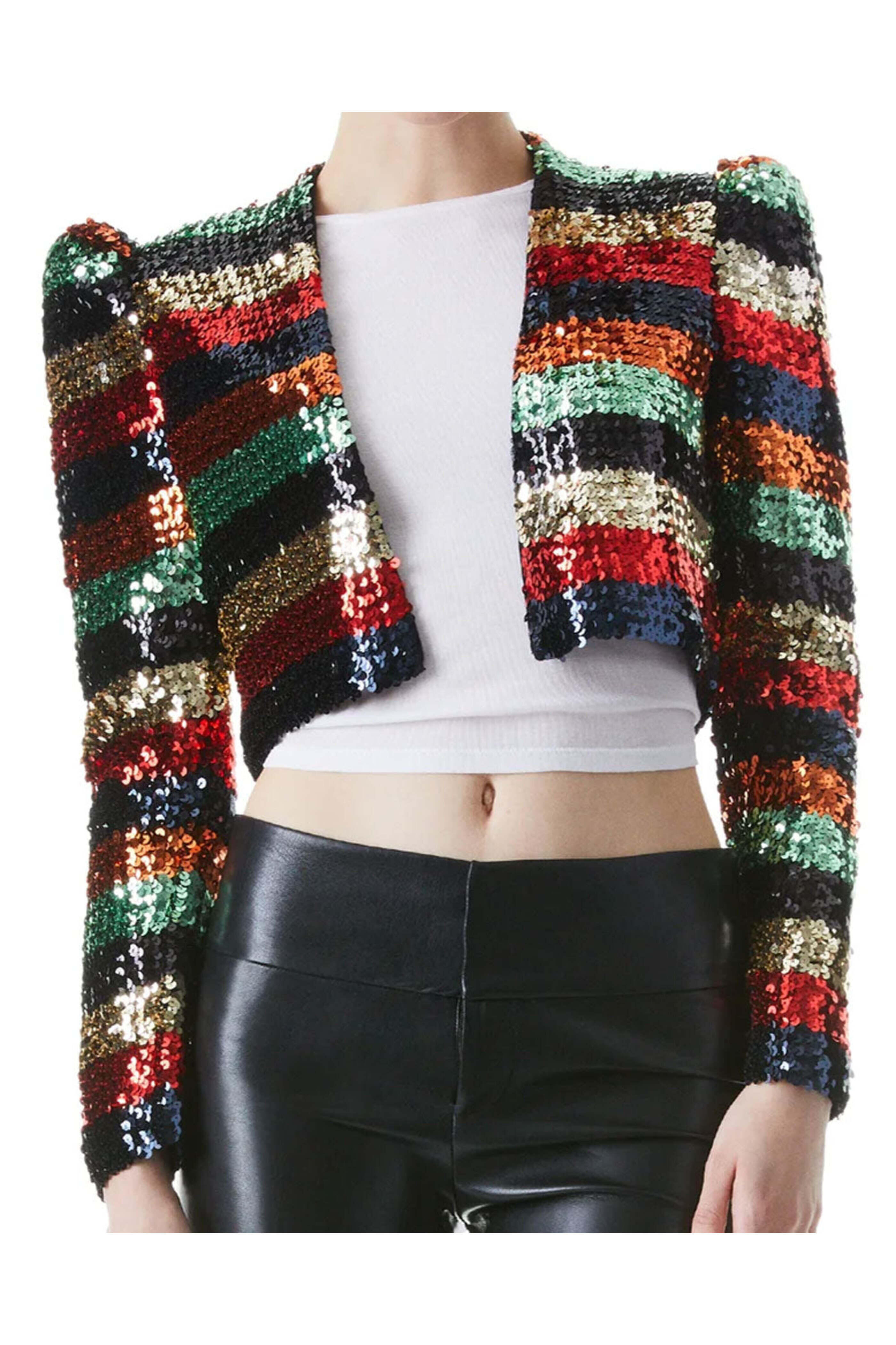 Alice & Olivia - Sequin Stripe Open Front Sherryl Cardigan