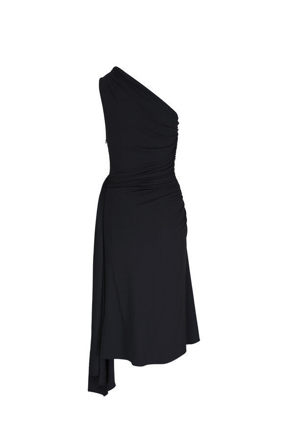 Michael Kors Collection - Black Ruched One Shoulder Midi Dress