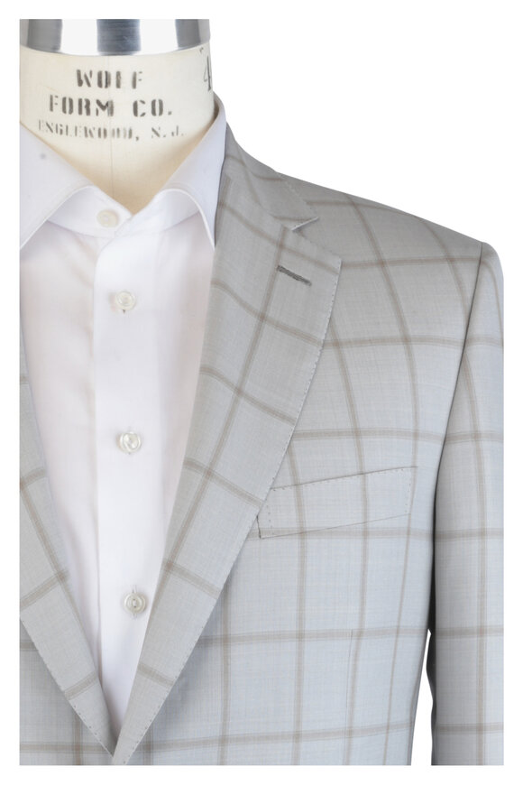 Brioni - Beige & Taupe Wool & Silk Windowpane Sportcoat 
