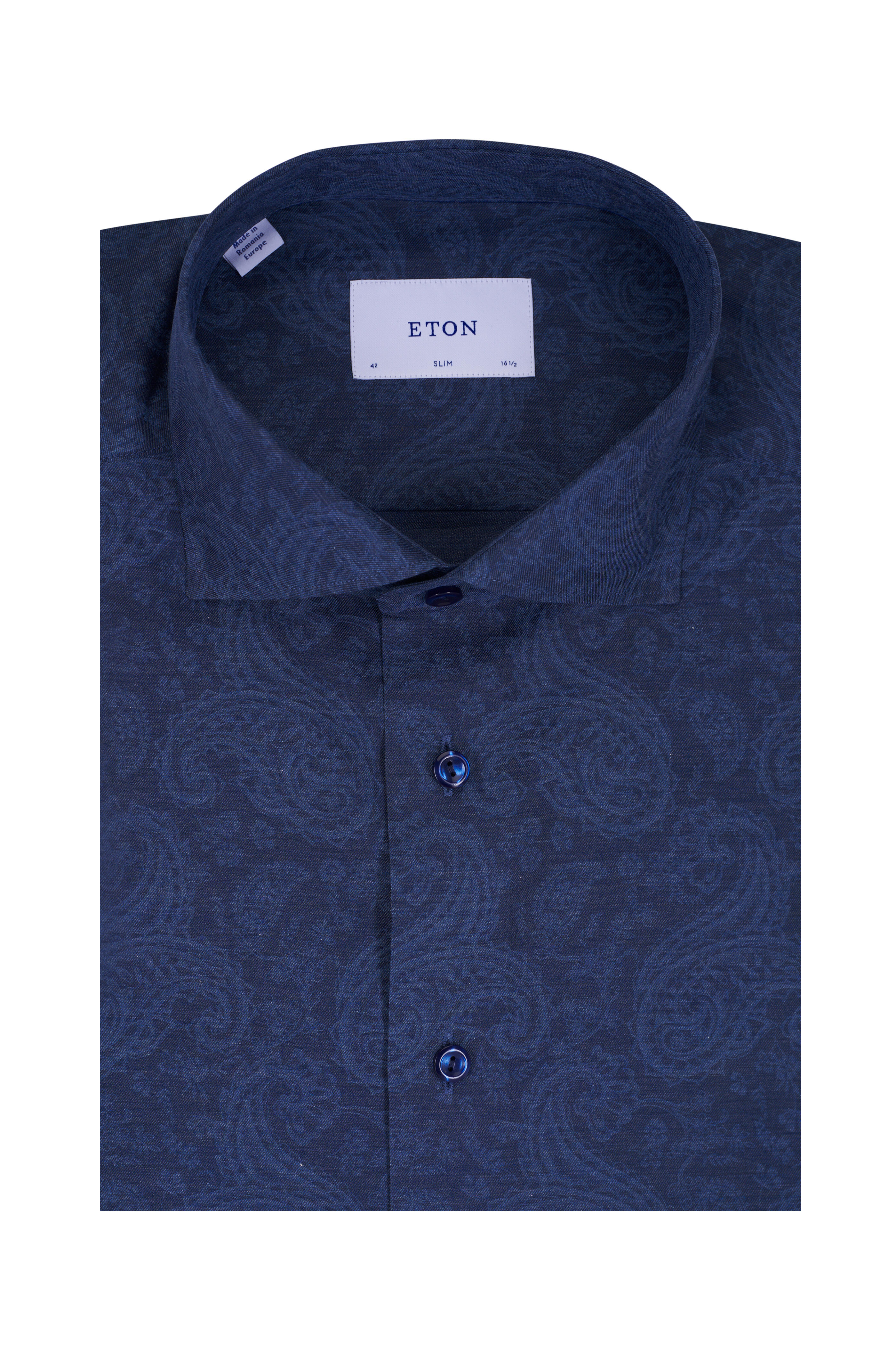 Eton - Navy Blue Paisley Print Cotton Dress Shirt