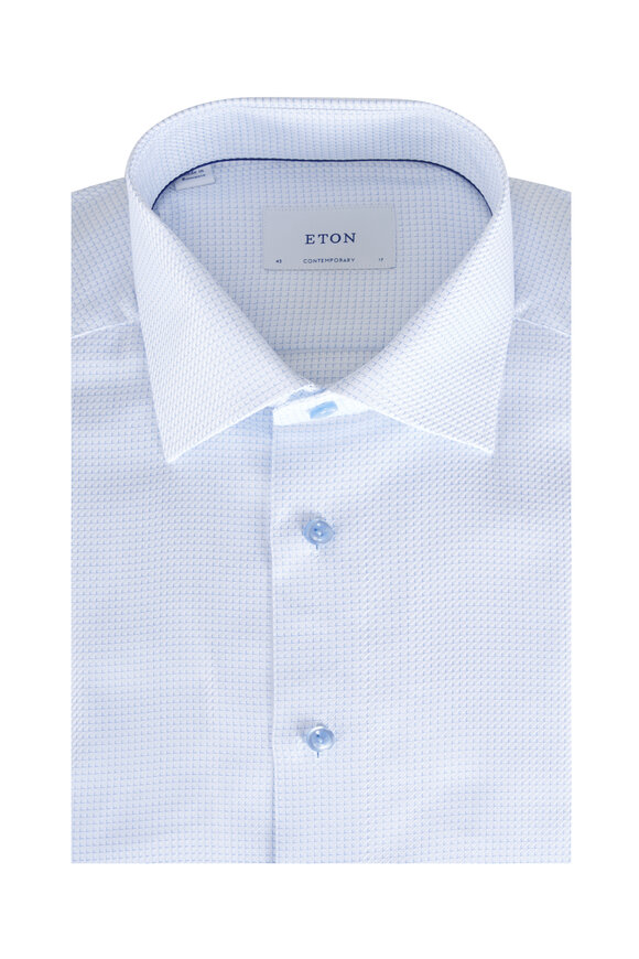 Eton Light Blue King Micro Check Cotton Dress Shirt - view 1