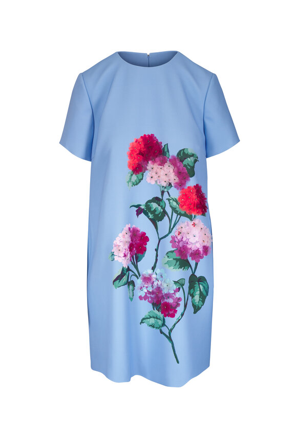 Carolina Herrera Cloudy Blue Hydrangea Print Stretch Crepe Dress - view 1