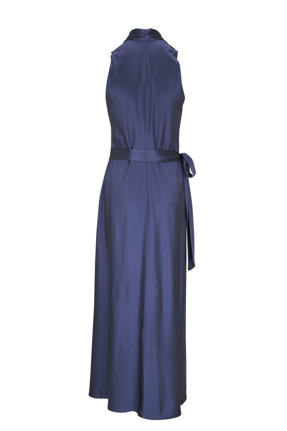 Peter Cohen Vicky Denim Blue Heavy Satin Wrap Gown - view 2