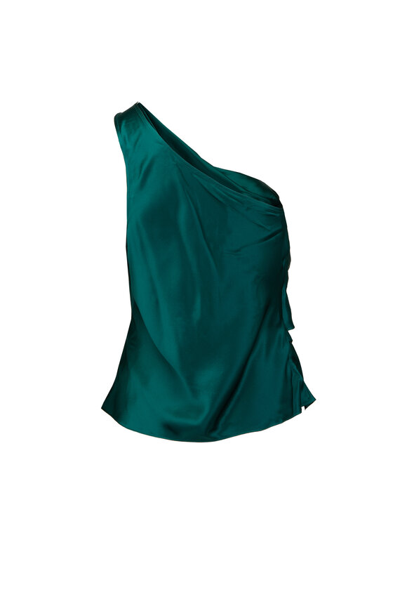 The Sei Draped Forest Green One Shoulder Top - view 2