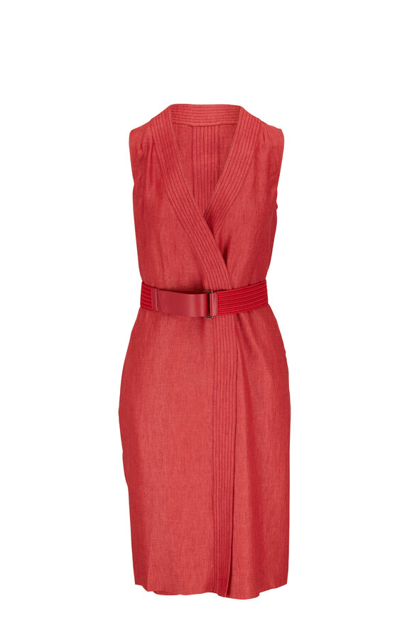 Agnona - Red Belted Sleeveless Wrap Midi Dress