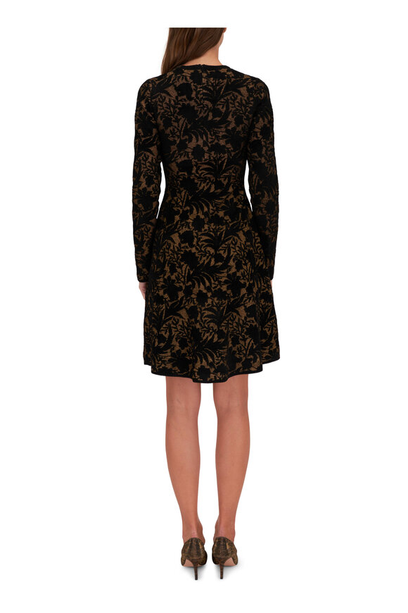 Lela Rose - Black & Gold Floral Jacquard Fit & Flare Dress 