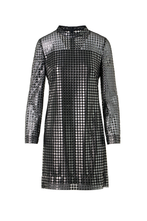 Akris Punto Brushed Steel Metallic Dot Embroidered Mini Dress - view 1