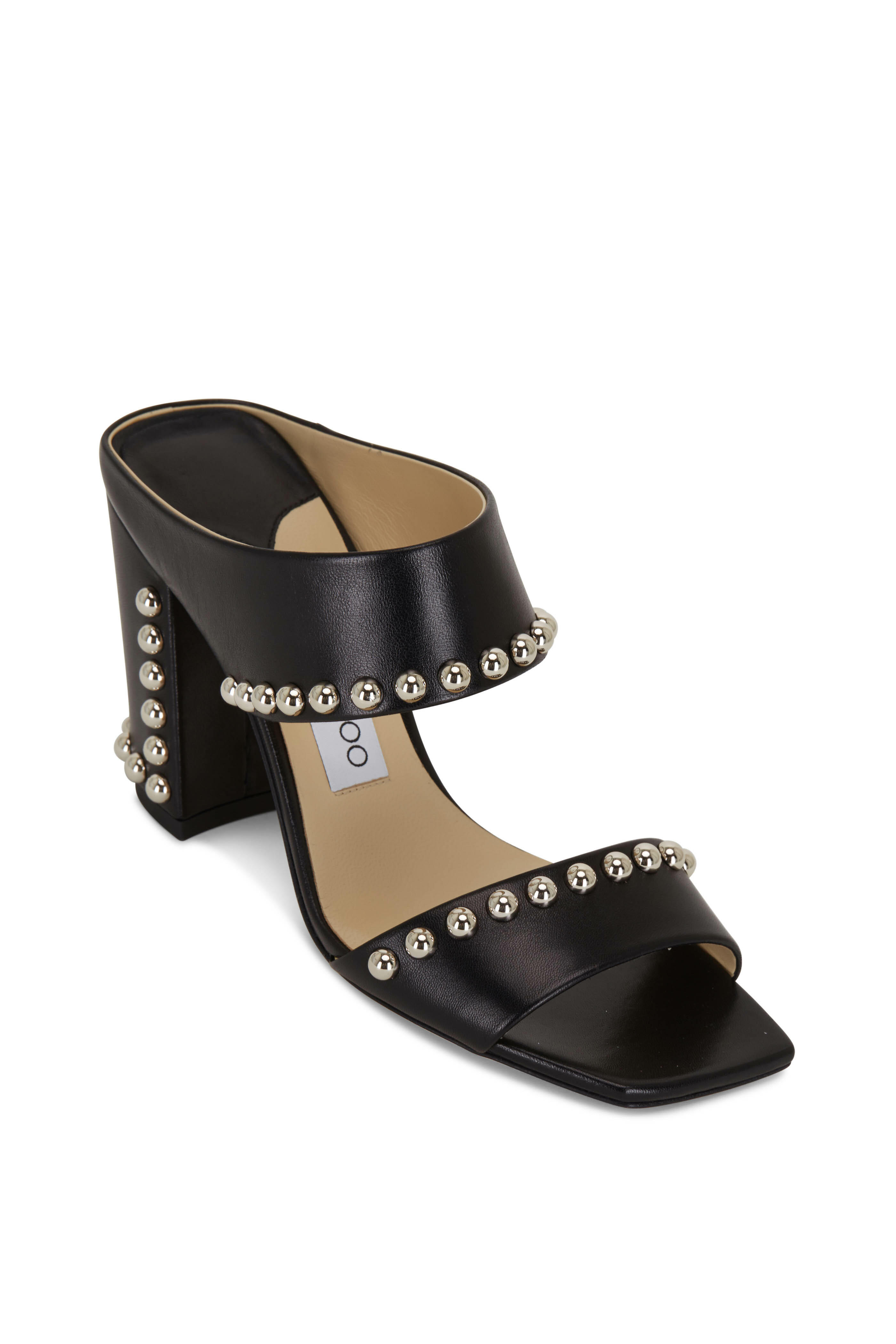 若者に人気のブランド Choo Jimmy - 85mm Mule, Studs Silver & Leather Black Matty 靴