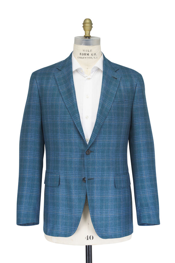 Canali Green Multicolor Silk & Cashmere Plaid Sportcoat - view 2