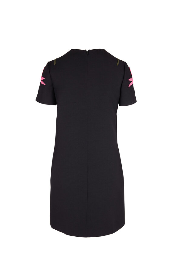 Valentino - Black Embroidered Flower Short Sleeve Dress