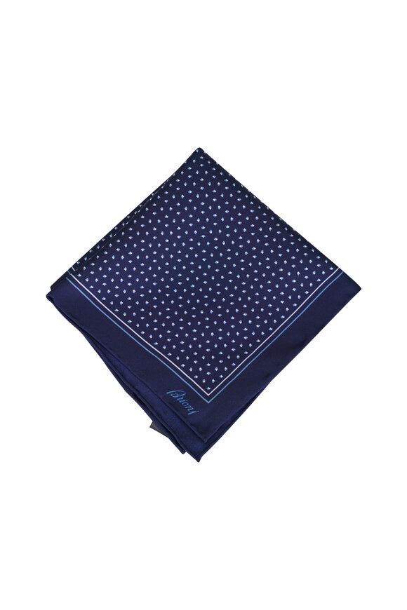 Brioni Navy & Bluette Micro Print Silk Pocket Square