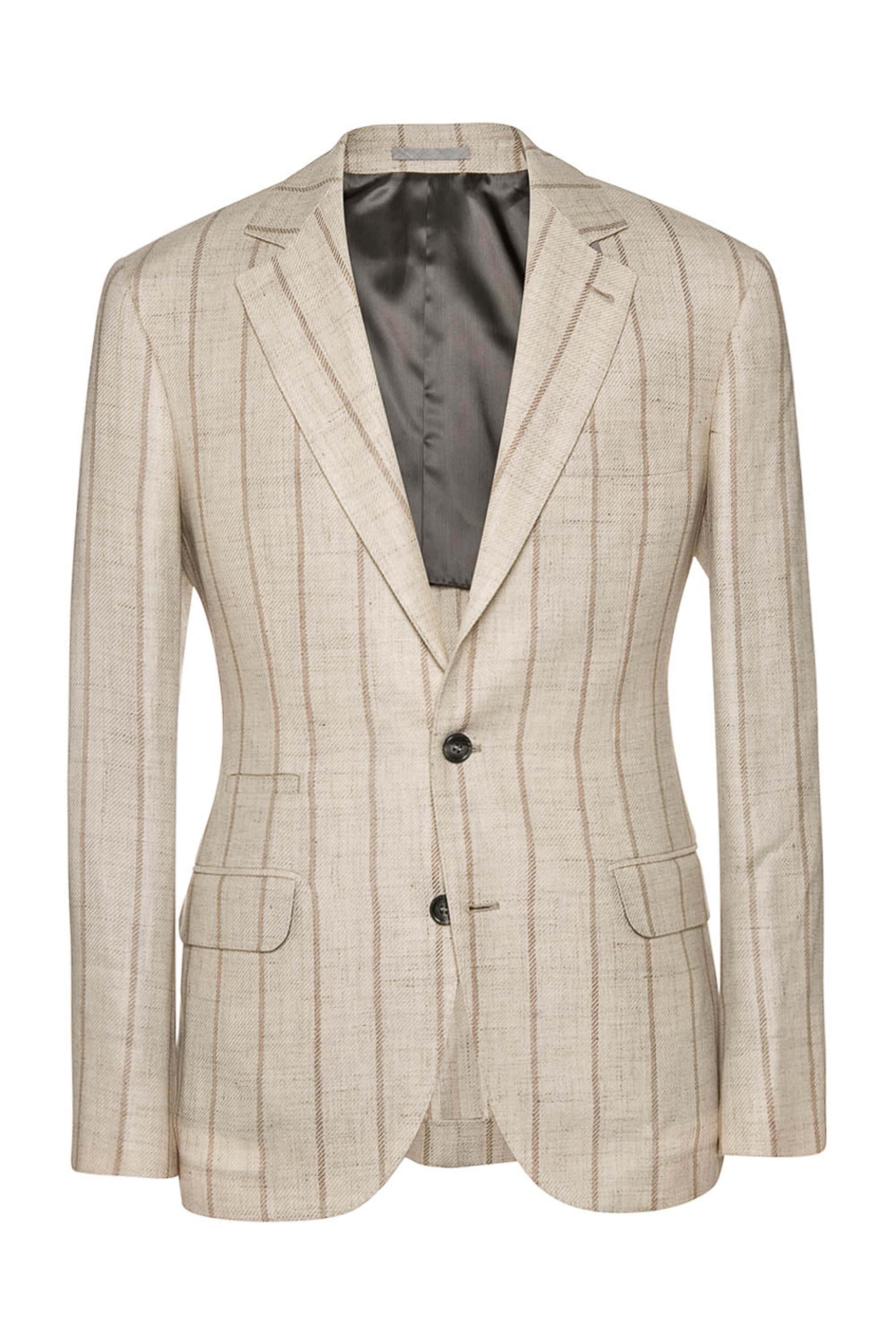 Brunello Cucinelli - Cream Melange with Brown Stripe Suit