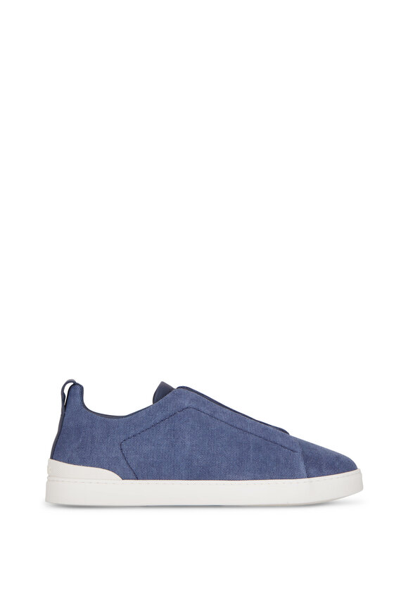 Zegna - Triple Stitch Blue Canvas Low Top Sneaker