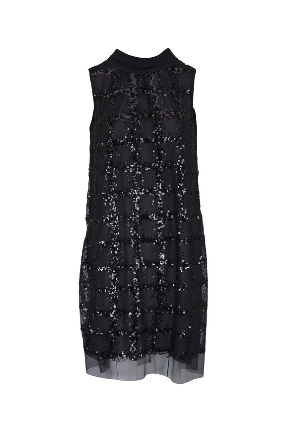 Talbot Runhof Black Sequin Tulle Mini Dress - view 1