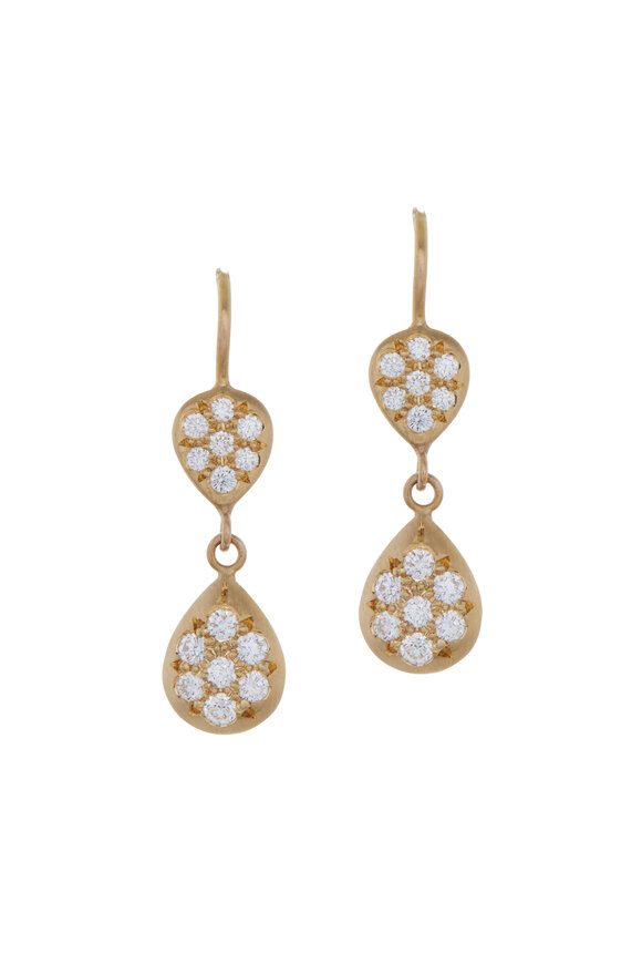 Caroline Ellen - 20K Yellow Gold Pavé Double Drop Earrings