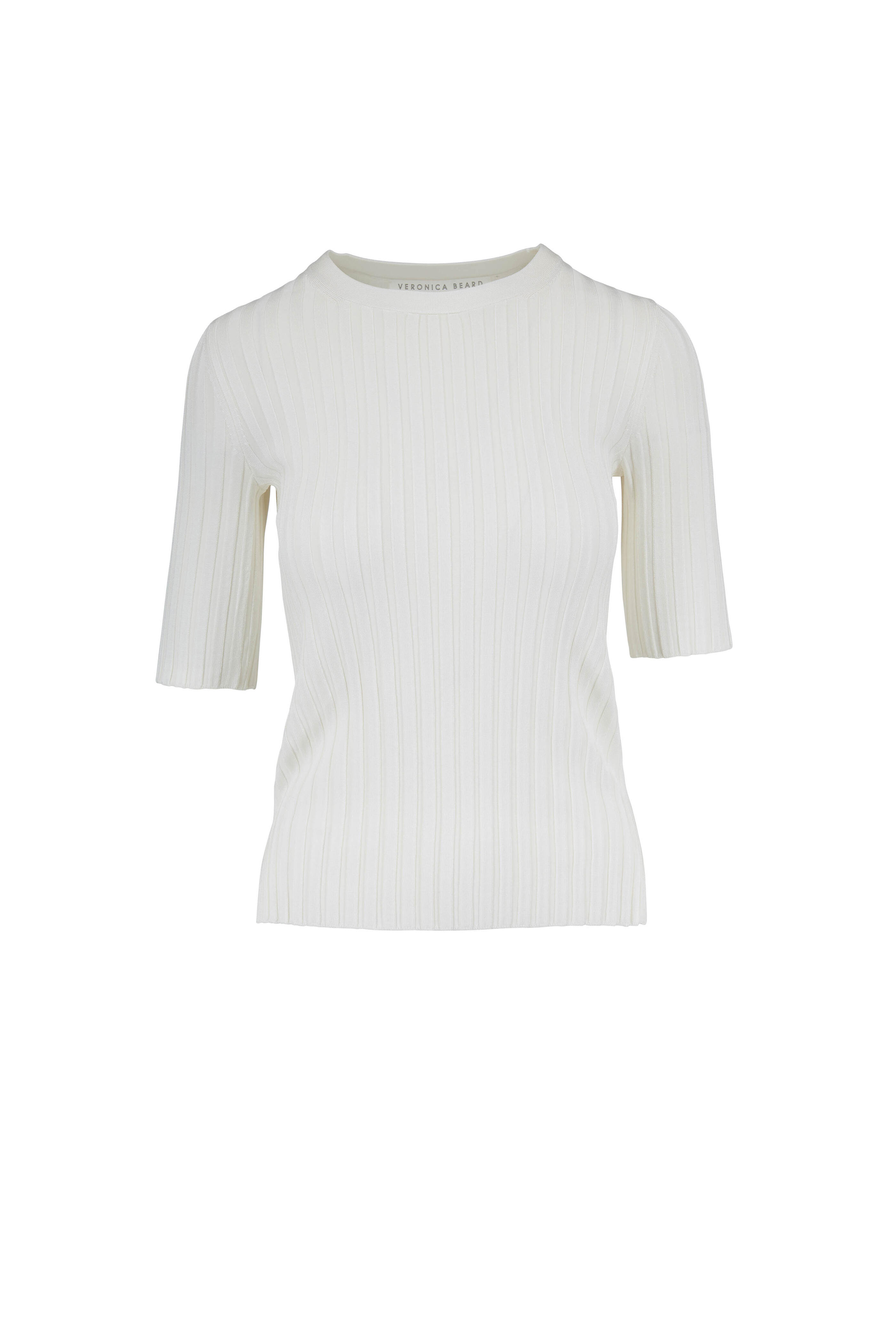 Veronica Beard Dillon Off White Crewneck Ribbed Top