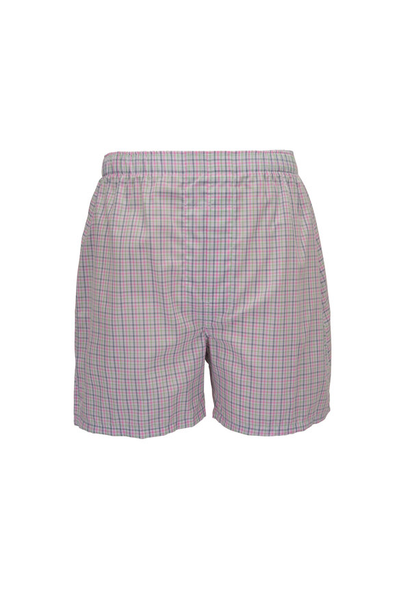 Tiger Mountain - Pink, Blue & Green Check Cotton Boxer Shorts