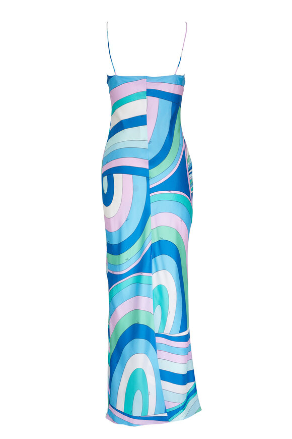 Pucci - Blue Printed Silk Twill Maxi Dress