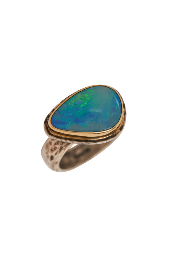 Tina Negri - Lightening Ridge Blue Opal 18K Gold & Silver Ring