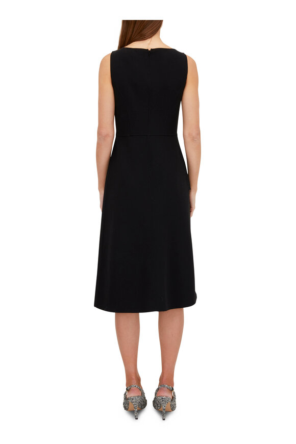 Michael Kors Collection - Black Boatneck Draped Midi Sheath Dress