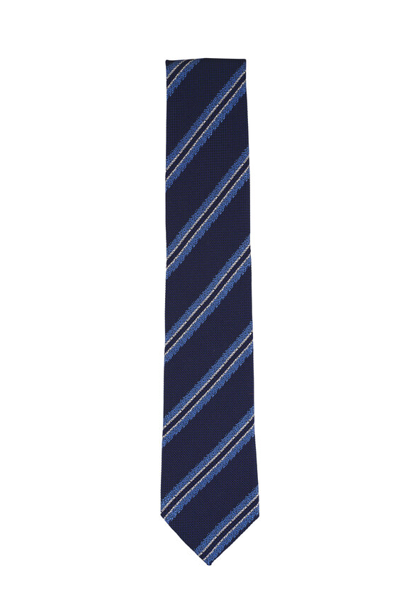 Zegna Navy Blue Stripe Silk Jacquard Necktie - view 1