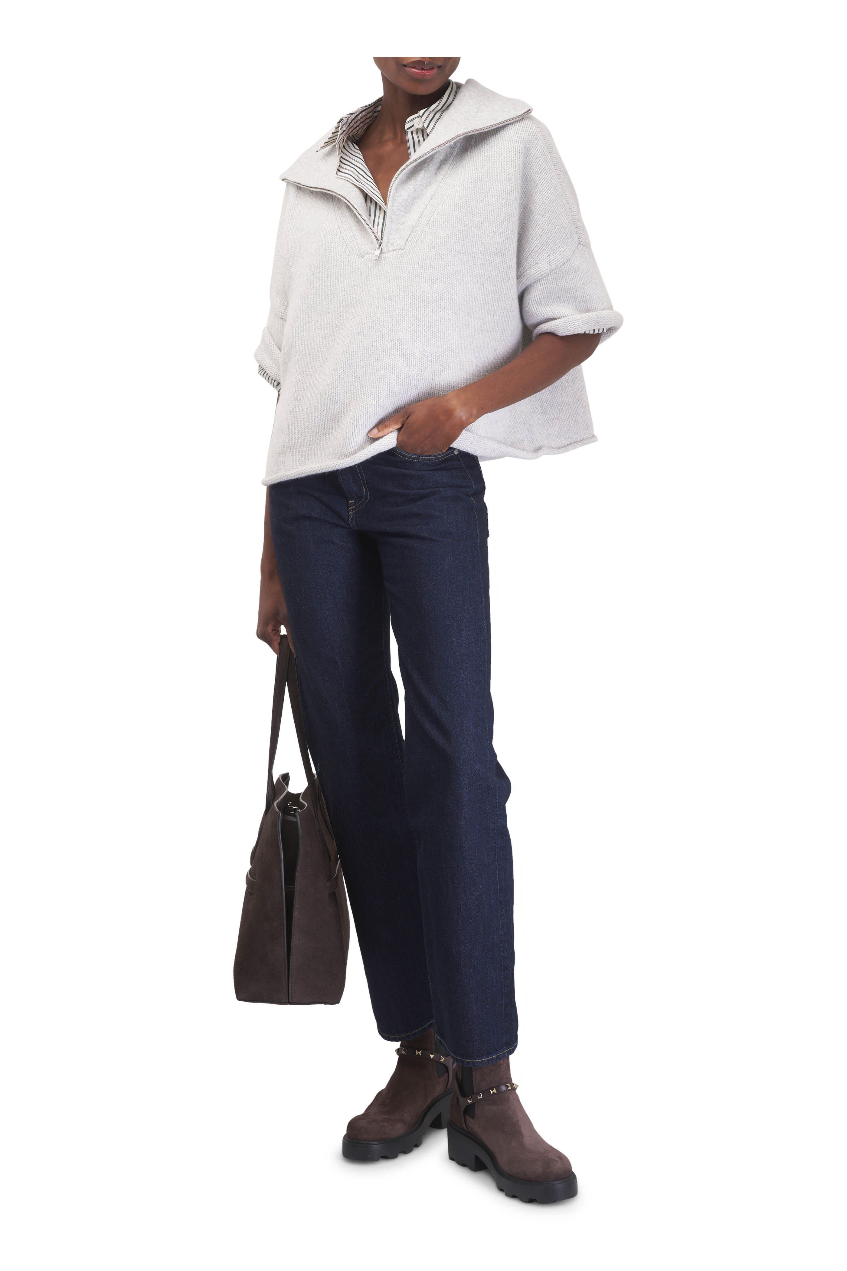 TWP - In the Morning Light Gray Quarter Zip Sweater